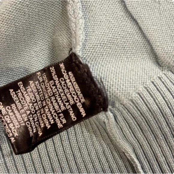 Bebe Genuine Fur Trim Zip Hoodie Y2K Baby Blue Fitted Knit Rhinestones Jacket XS - Picture 7 of 8